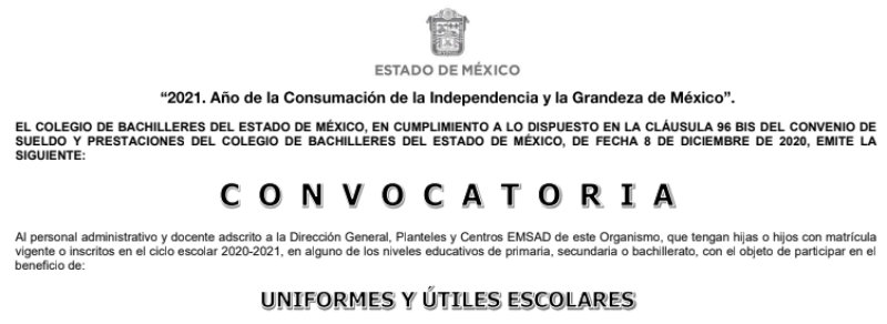 Becas para uniformes y útiles del Colegio de Bachilleres del Estado de México, 2020-2021
