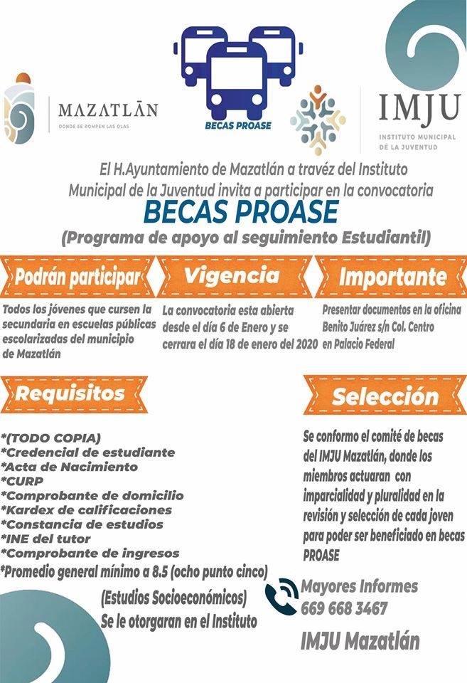 Imagen de Beca PROASE del IMJU Mazatlán para jóvenes de secundaria, 2021, 