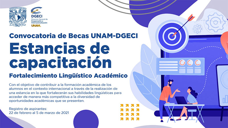 Imagen de Becas UNAM-DGECI para estancias de capacitación, fortalecimiento lingüístico académico, 2021-1, 