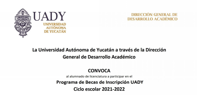 Imagen de Becas de inscripción a la Universidad Autónoma de Yucatán - UADY, 2021-2022