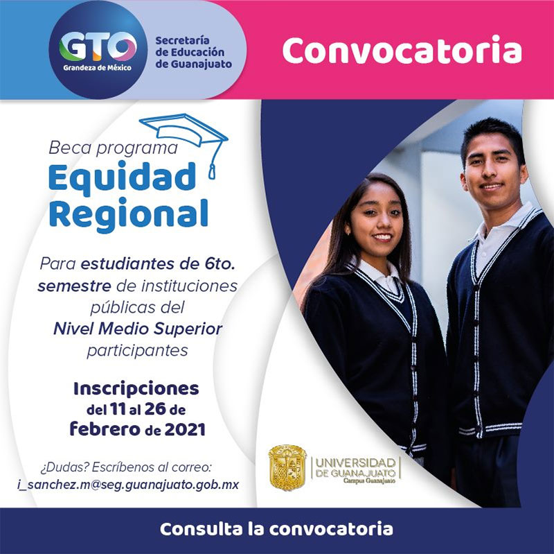 Imagen de Beca Programa Equidad Regional de la Universidad de Guanajuato - UG y la Secretaría de Educación de Guanajuato - SEG, 2021, 