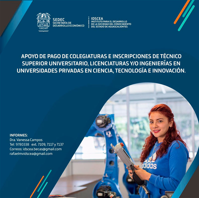 Imagen de Becas de Nivel Superior del Programa de fomento a talentos en Ciencia, Tecnología e Innovación, IDSCEA - Estado de Aguascalientes, 2021