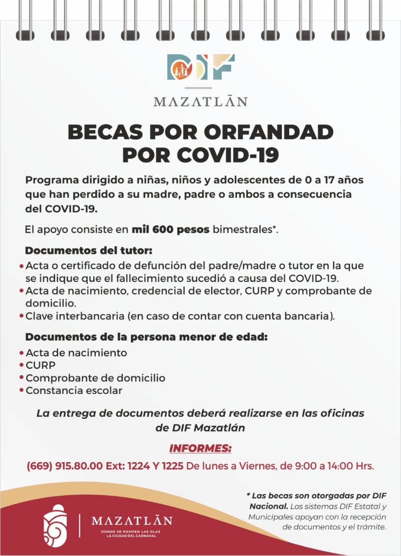 Becas por orfandad por Covid-19 del DIF Mazatlán, 2021