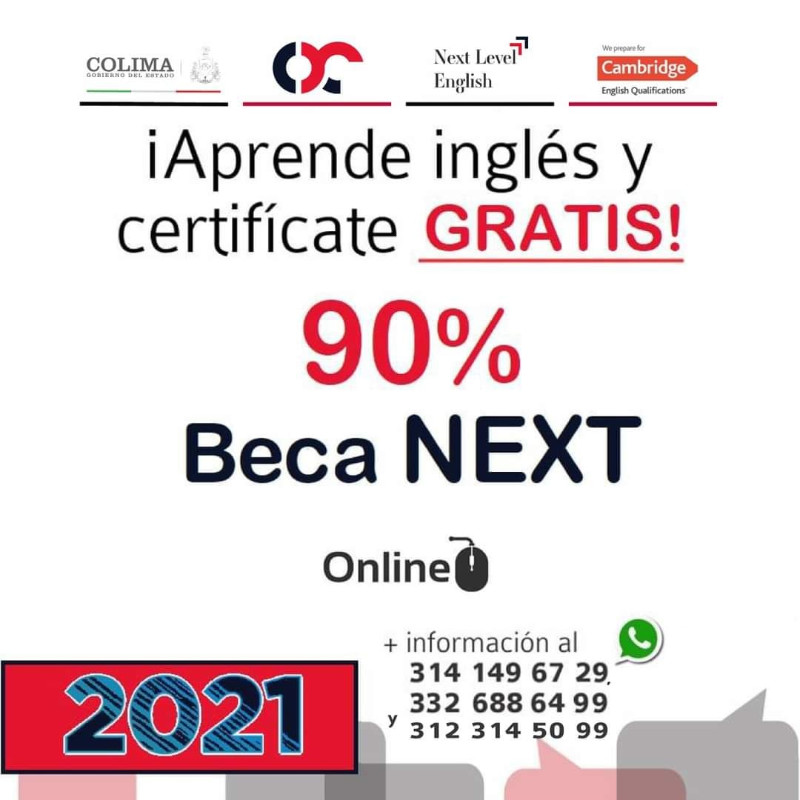 Imagen de BECA NEXT para aprender inglés de la Secretaría de la Juventud de Colima y Real Academia Alpha, 2021