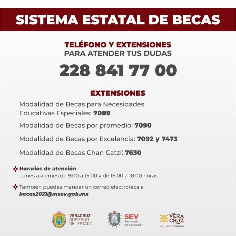 Contacto del Sistema Estatal de Becas del Estado de Veracruz