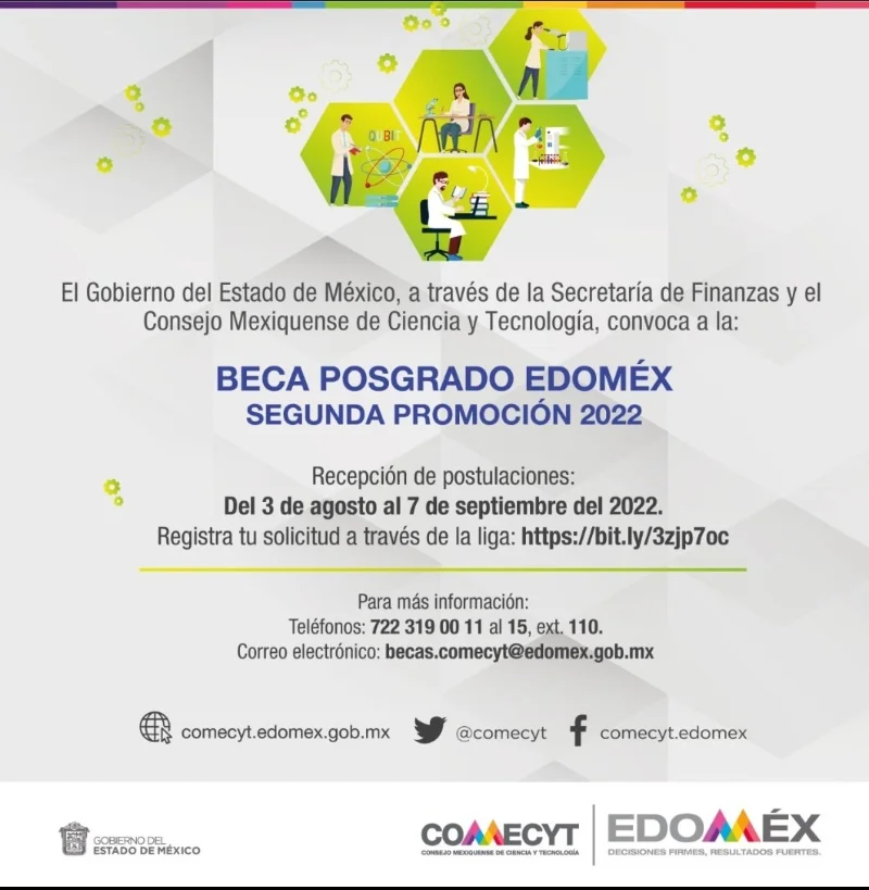 Becas Comecyt-Edoméx Beca de posgrado - Gobierno del Estado de México, 2022-2