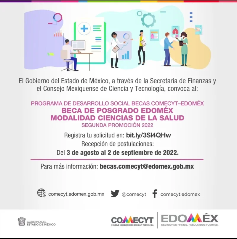 Becas Comecyt-Edoméx Modalidad Beca de posgrado en Ciencias de la Salud - Gobierno del Estado de México, 2022-2