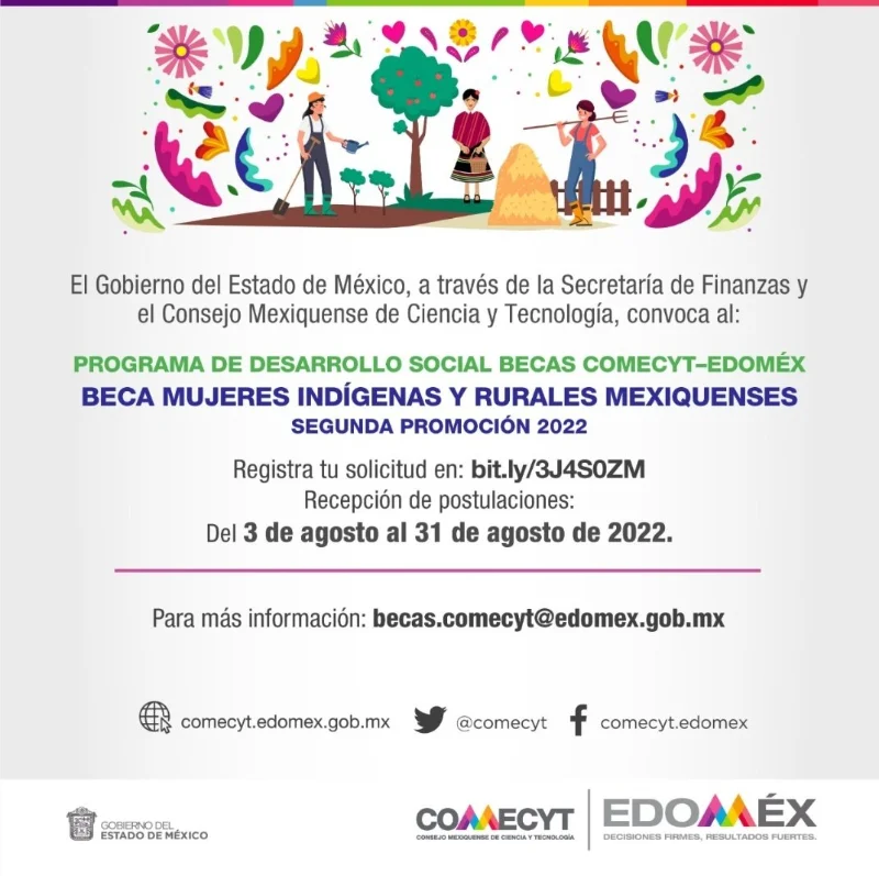 Becas Comecyt - Edoméx para Mujeres Indígenas y Rurales Mexiquenses, 2022-2