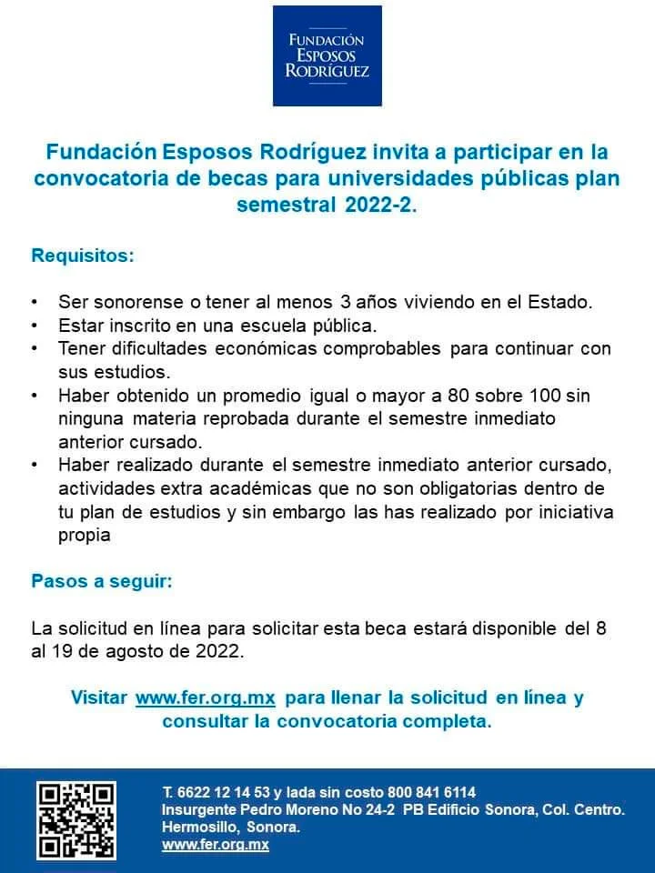 Becas Fundación Esposos Rodríguez para universidades públicas, plan semestral, 2022-2