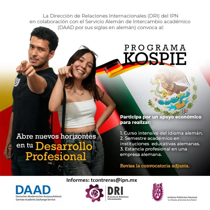 Beca KOSPIE para estudiantes mexicanos de Ingenierías y Ciencias Naturales - DAAD - IPN, 2022-2023