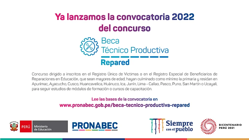 Beca Técnico Productiva Repared - PRONABEC, 2022