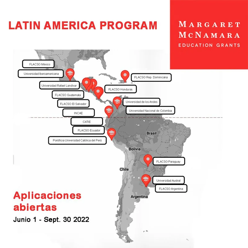 Becas de maestría Margaret McNamara para mujeres latinoamericanas en universidades de América Latina, 2022