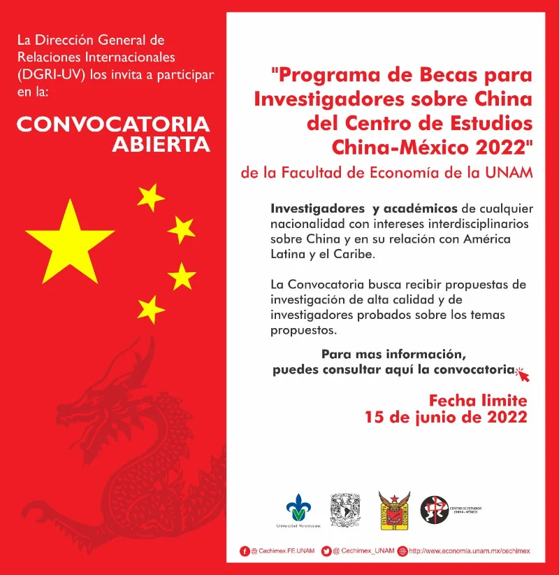 Becas para investigadores sobre China del Centro de Estudios China - México, 2022