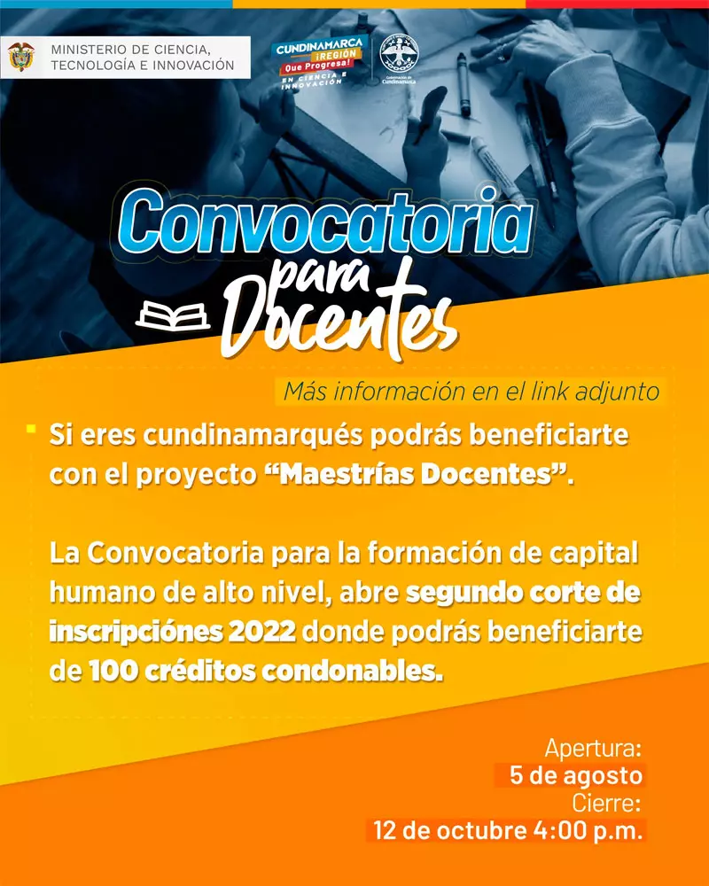Créditos condonables para estudios de maestría para docentes de Cundinamarca, 2022-2