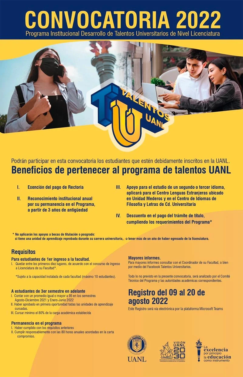 Programa Institucional Desarrollo de Talentos Universitarios de Nivel Licenciatura de la UANL, 2022