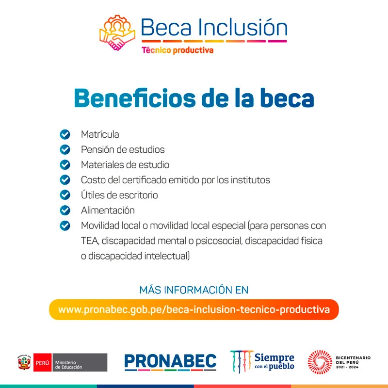 Imagen de Beca Inclusión Técnico Productiva - Pronabec, 2022