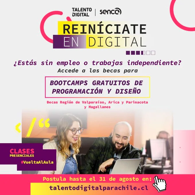 Imagen de Becas Reiníciate en digital - Talento Digital - SENCE, 2022