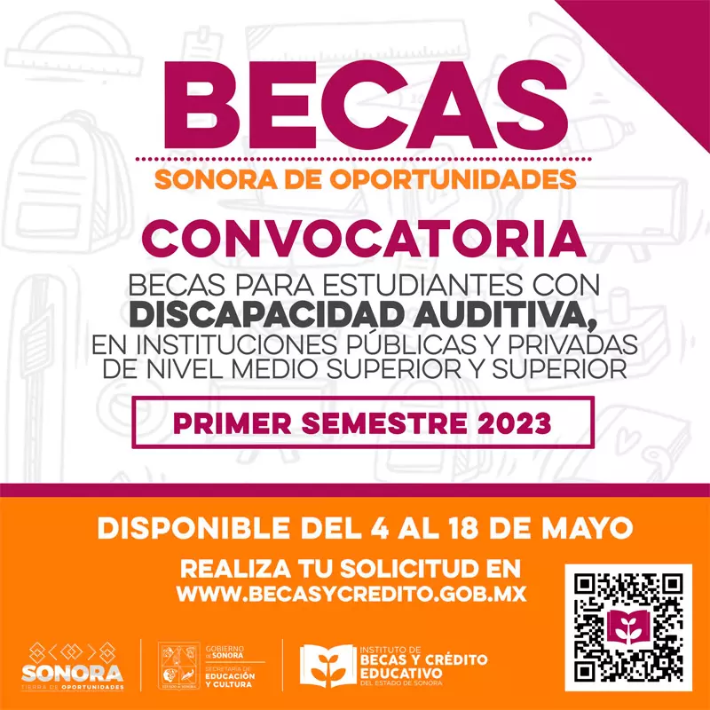 Becas Sonora de Oportunidades para estudiantes con discapacidad auditiva del Estado de Sonora, 2023-1