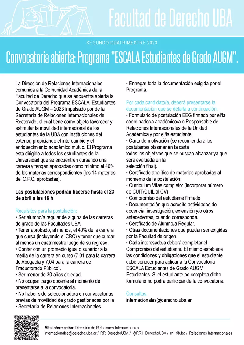 Beca Escala estudiantil de grado de la Universidad de Buenos Aires - UBA, 2023-2