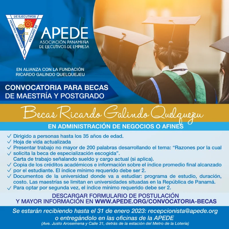 Becas APEDE - Ricardo Galindo Quelquejeu de maestría y posgrado, 2023