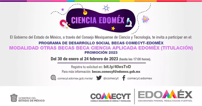 Becas Comecyt - Edoméx Beca Ciencia Aplicada (titulación) - Gobierno del Estado de México, 2023