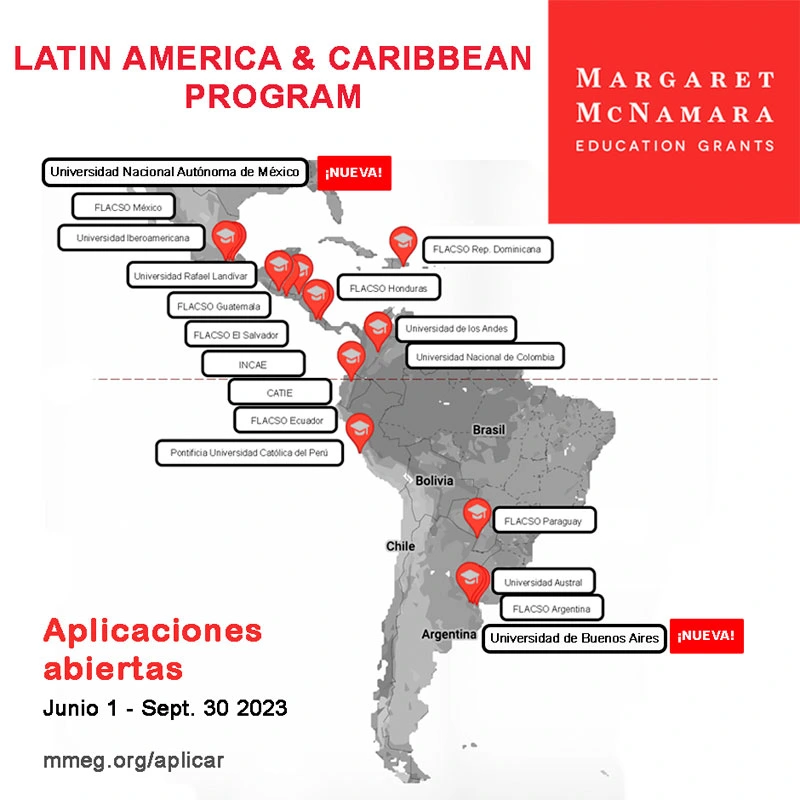 Becas de maestría Margaret McNamara para mujeres latinoamericanas en universidades de América Latina, 2023