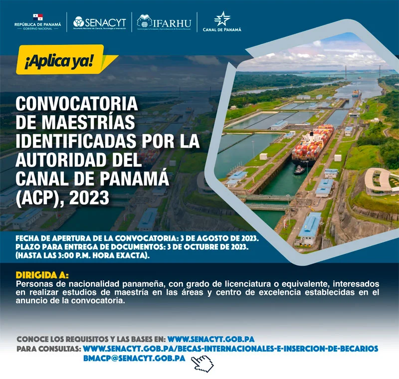 Becas SENACYT de Maestrías identificadas por la Autoridad del Canal de Panamá, 2023