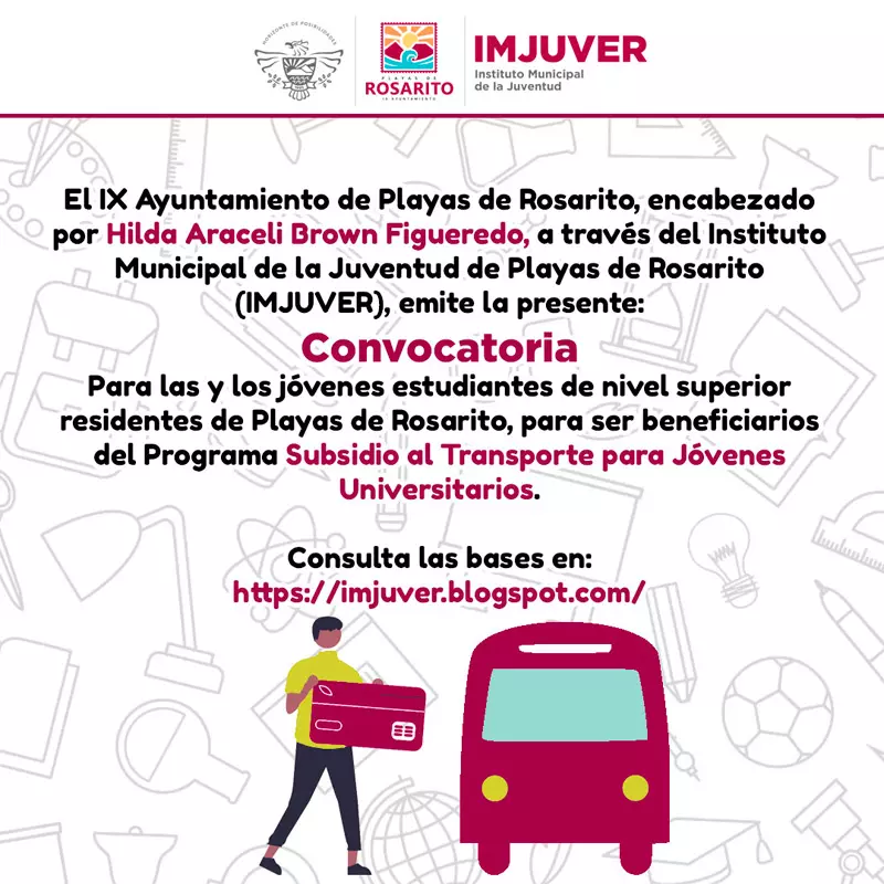 Programa subsidio al transporte para jóvenes universitarios - IMJUVER Playas de Rosarito, 2023