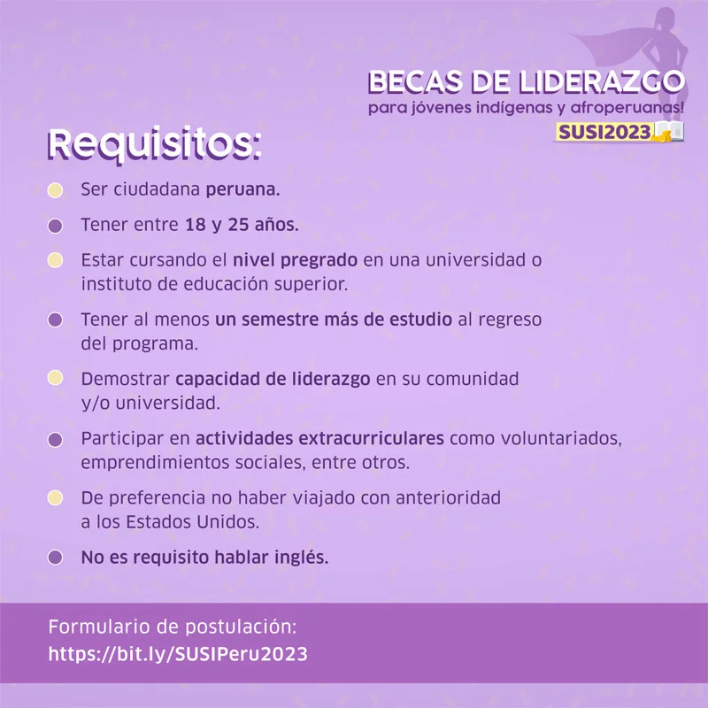 Imagen de Becas de liderazgo para jóvenes indígenas y afroperuanas del Programa de Intercambio SUSI - Perú, 2023