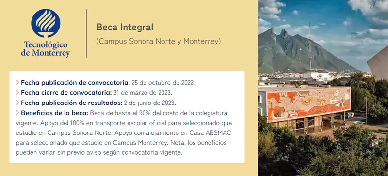 Imagen de Becas Fundación Esposos Rodríguez - Tecnológico de Monterrey, Beca Integral, 2023
