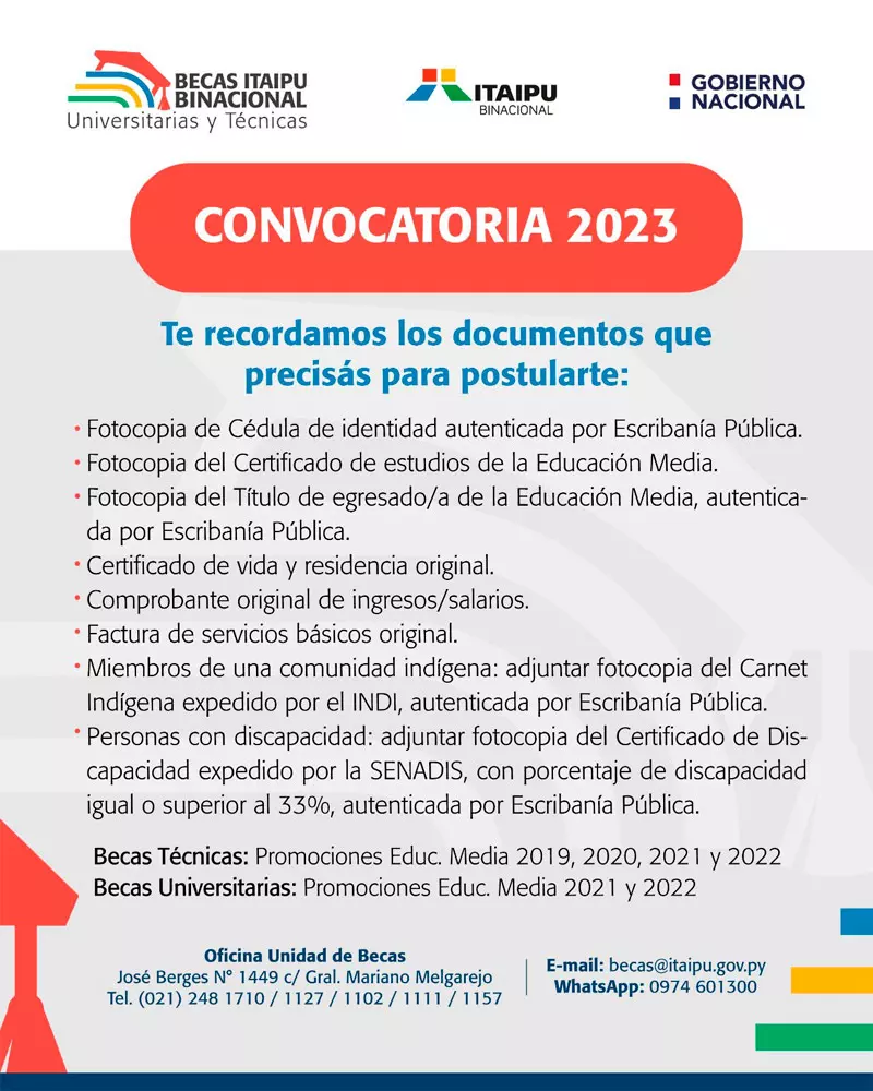 Imagen de Becas Itaipú Binacional - Universitarias y técnicas, 2023