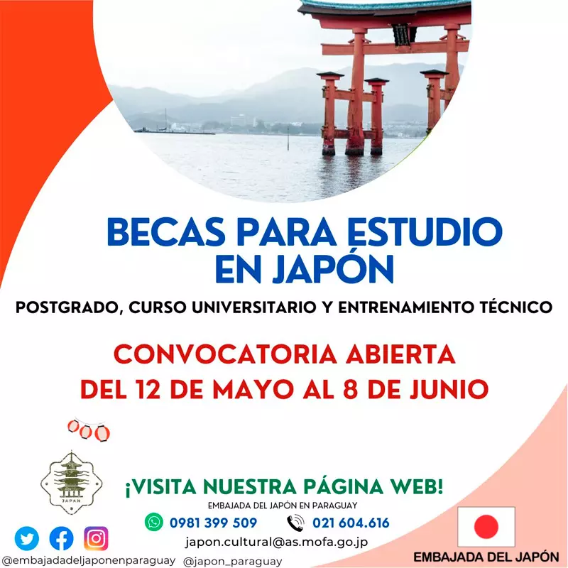 Becas de curso universitario del Gobierno de Japón - Monbukagakusho, para paraguayos, 2024