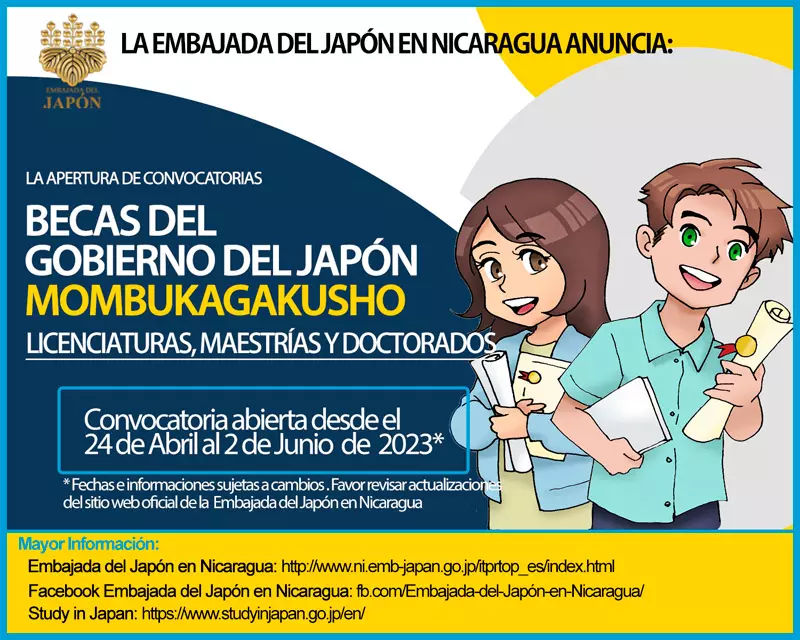 Becas del Gobierno del Japón - Mombukagakusho de posgrado para nicaragüenses, 2024