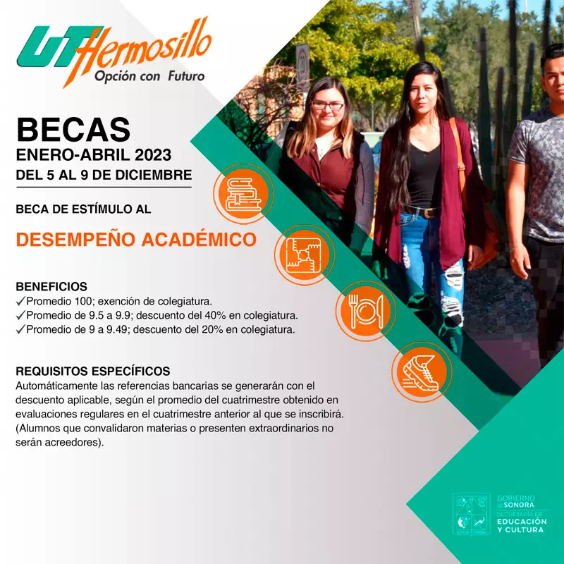 Becas de estímulo al desempeño académico - UT Hermosillo, enero-abril 2023