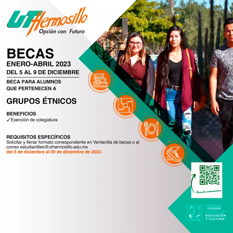 Becas para alumnos que pertenecen a grupos étnicos - UT Hermosillo, enero-abril 2023